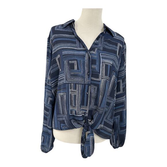 Emaline Womens Blouse Tie Front Button-Down Long‎ Sleeve Size XL - Picture 1 of 9